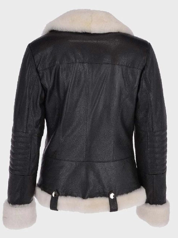 womens motorcycle black shearling leather jacket.