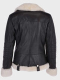 womens motorcycle black shearling leather jacket.