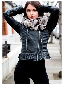 womens quilted leather motor cycle jacket.