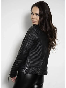 womens quilted leather motor cycle jacket..