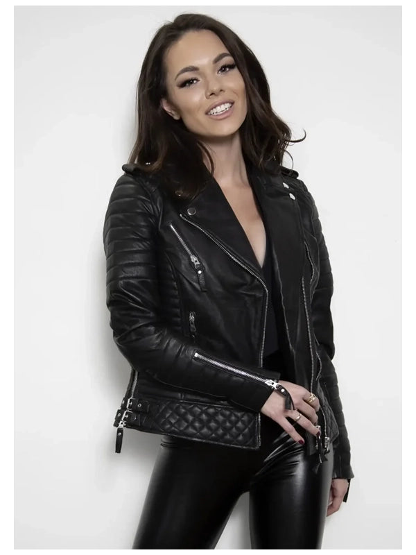 womens quilted leather motor cycle jacket.