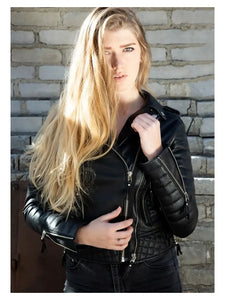 womens quilted leather motor cycle jacket