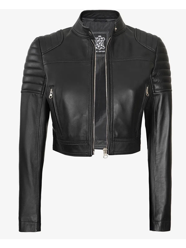 womens short body cafe racer leather jacket