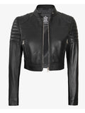womens short body cafe racer leather jacket