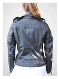 womens slim fit diamond quilted leather biker jacket black...