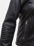 womens snap tab collar black leather jacket....