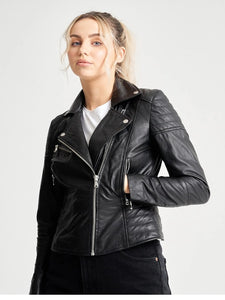 womens zip up moto biker leather jacket.