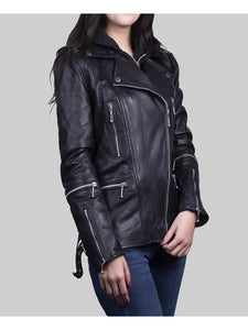 Women’s Black Slim Fit Leather Motorcycle Jacket