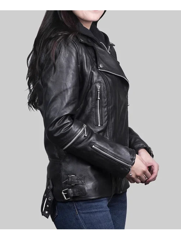 Women’s Black Slim Fit Leather Motorcycle Jacket