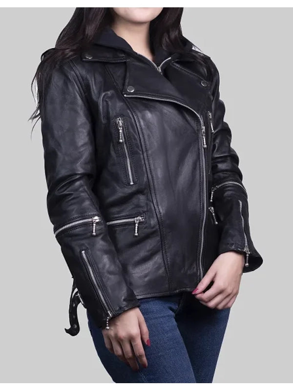 Women’s Black Slim Fit Leather Motorcycle Jacket