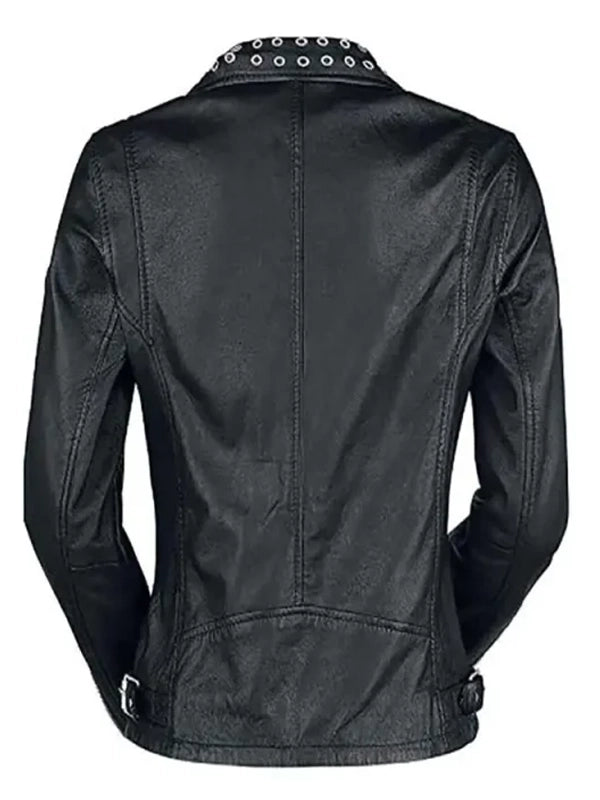 Womens Cafe Racer Leather Biker Jacket Black Cross Zipper