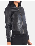 Women’s Fancy Leather Black Bomber Jacket