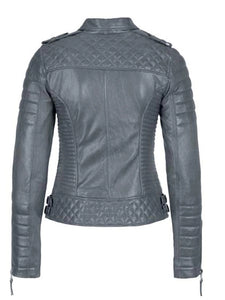 Womens Grey Biker Leather Jacket