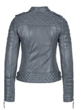 Womens Grey Biker Leather Jacket
