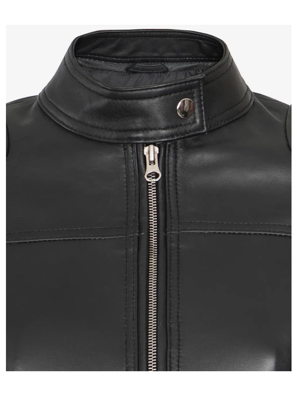 Womens Short Body Cafe Racer Leather Jacket