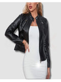 Women V-Style Biker Leather Jacket