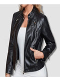 Women V-Style Biker Leather Jacket