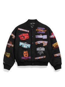 wwe wrestlemania 1 21 black varsity jacket