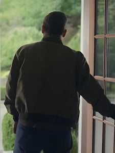 your friends neighbors 2025 jon hamm brown bomber jacket.